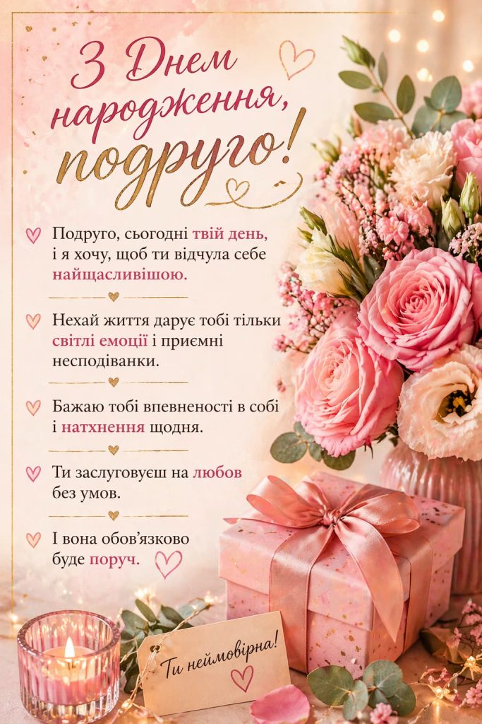 Зворушливі привітання з Днем народження подрузі та картинки