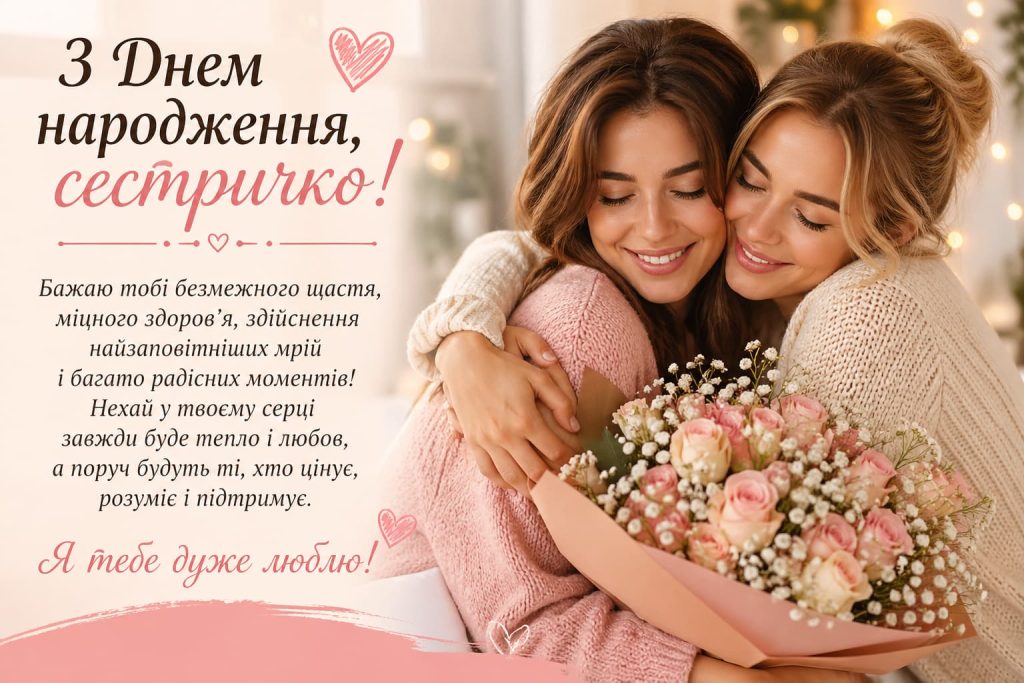 Зворушливі привітання з Днем народження сестрі та картинки