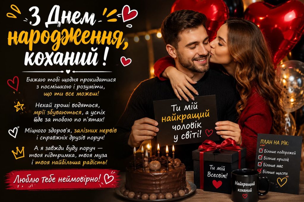 Прикольні привітання з Днем народження коханому картинка 5