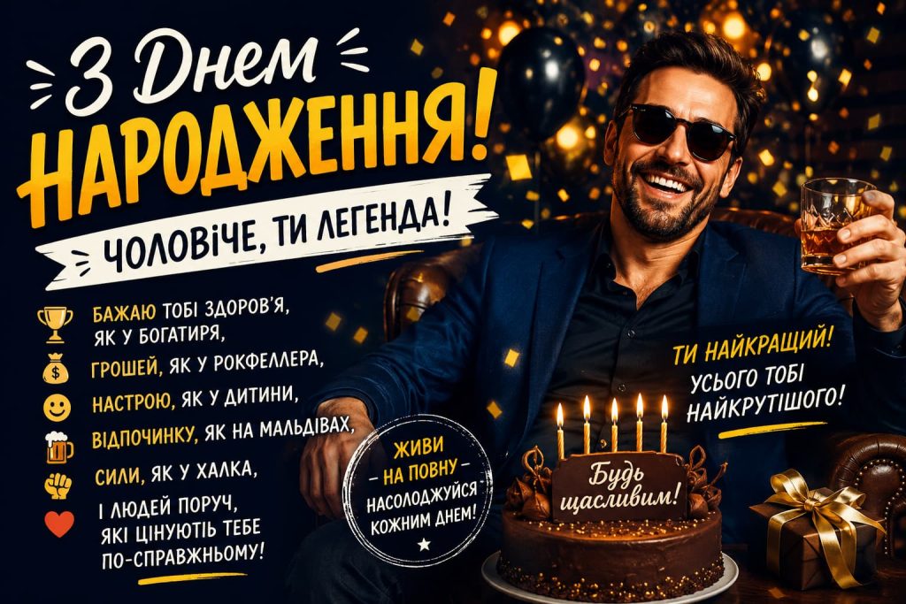 Прикольні привітання з Днем народження мужчині картинка 3