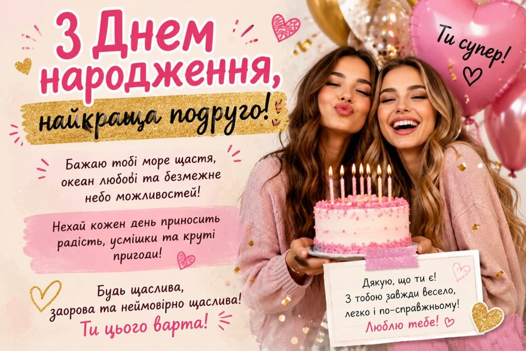 Прикольні привітання з Днем народження подрузі картинка 4