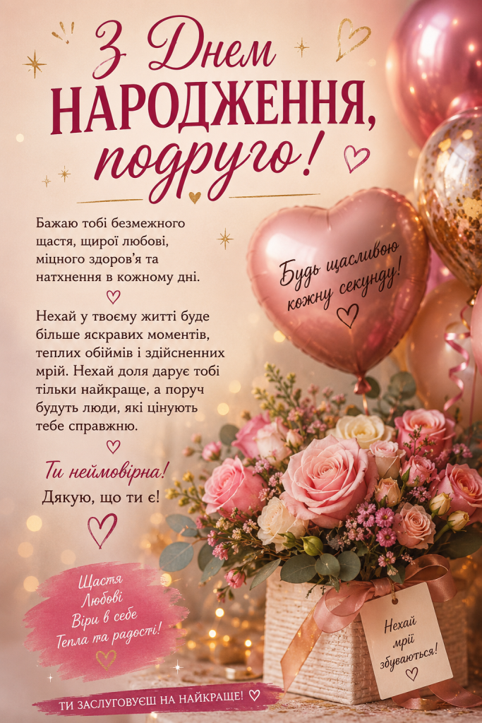 Привітання з Днем народження для подруги своїми словами картинка 3