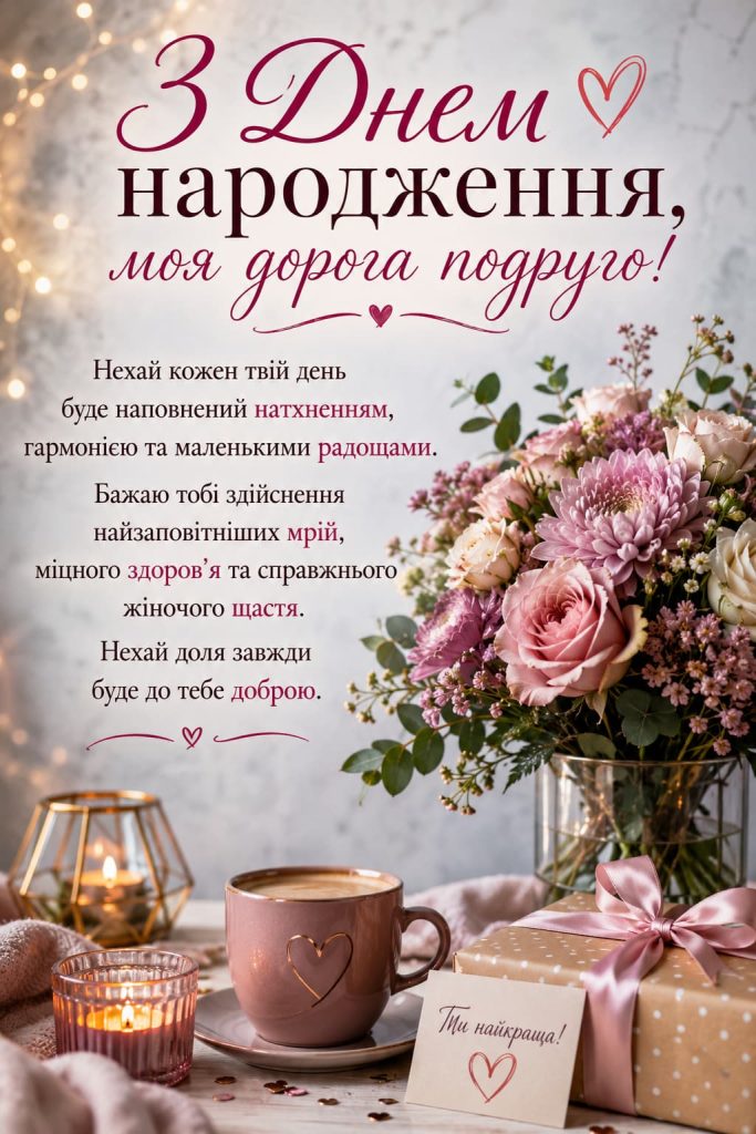 Привітання з Днем народження для подруги своїми словами картинка 5