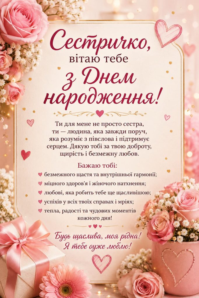 Привітання з Днем народження для сестри своїми словами картинка 1