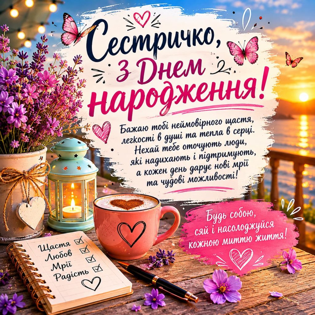 Привітання з Днем народження для сестри своїми словами картинка 3