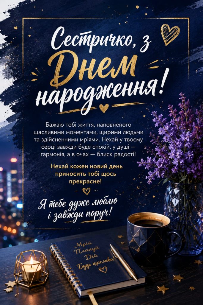 Привітання з Днем народження для сестри своїми словами картинка 4