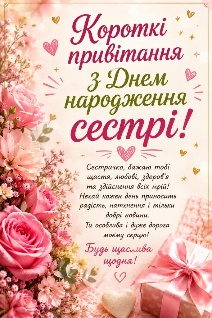 Короткі привітання з Днем народження сестрі картинка 1