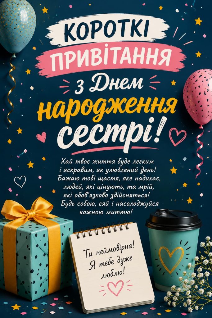 Короткі привітання з Днем народження сестрі картинка 2