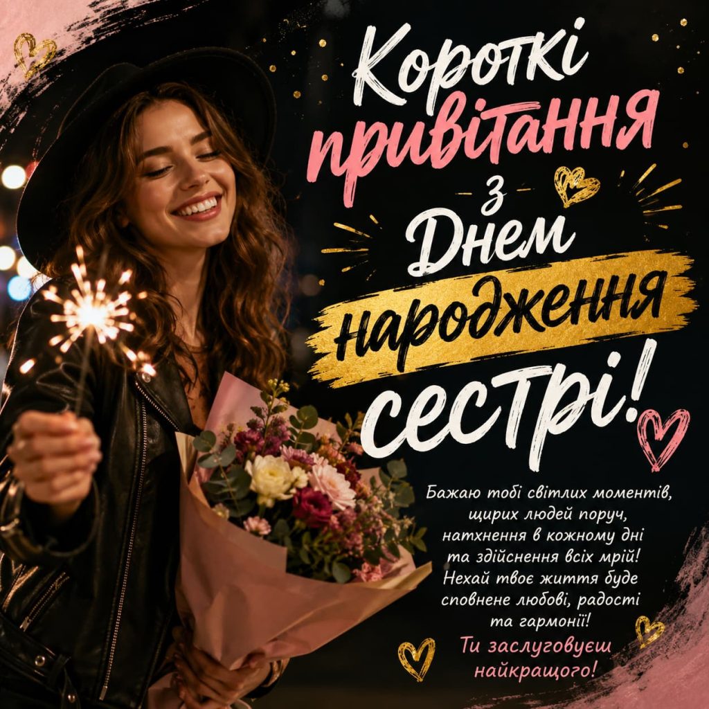 Короткі привітання з Днем народження сестрі картинка 4